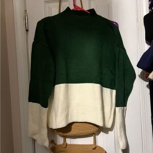 Green and Cream Women's Sweater